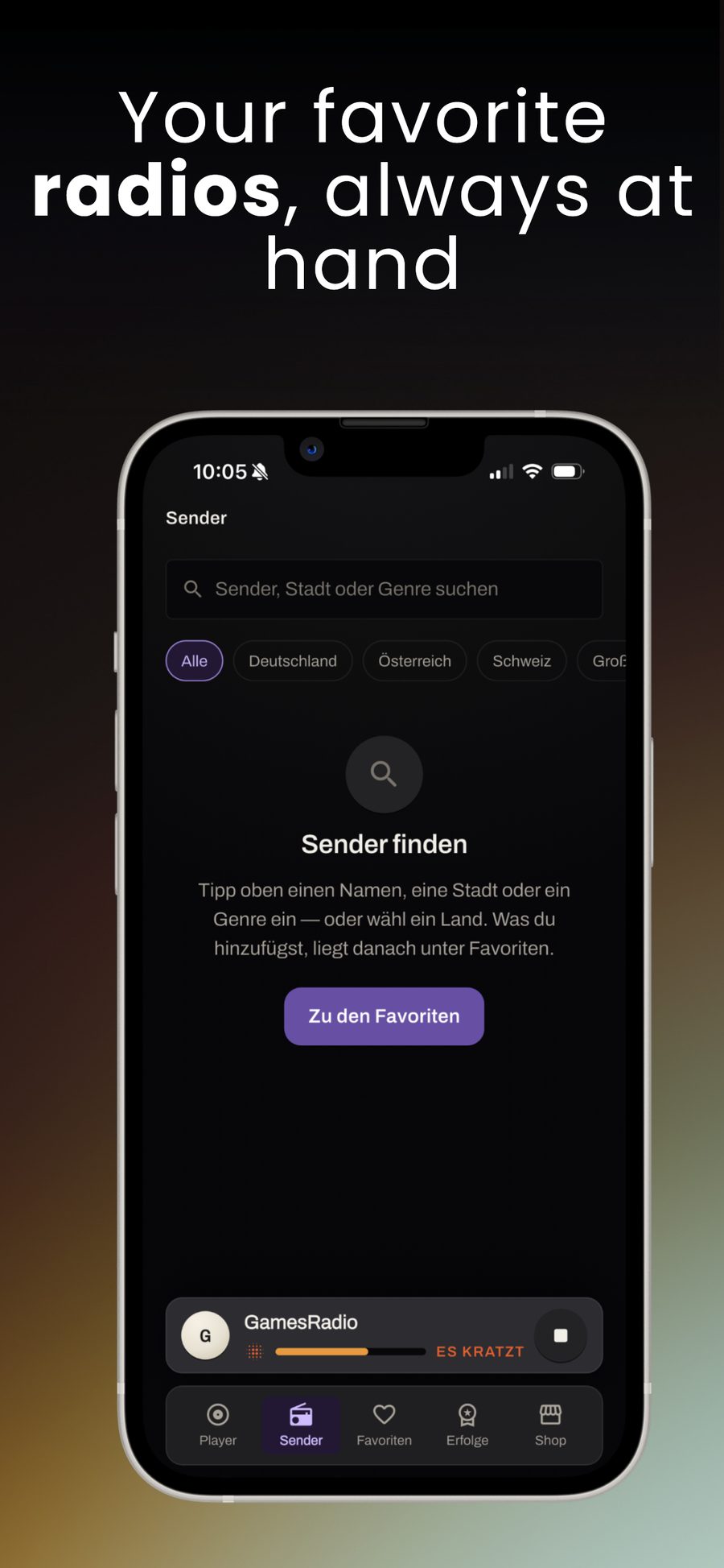 Die Sendersuche mit Länderfilter.